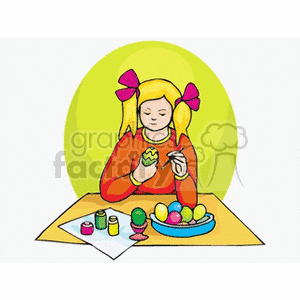 clipart - Little girl decorating Easter eggs.