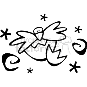 Black and White Baby Bird Breaking out of an Egg clipart.