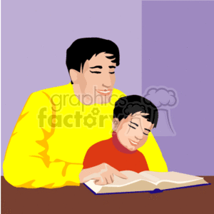 clipart - Father and son reading a book..