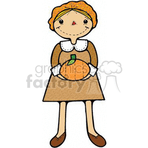 Pilgrim women holding a pumpkin clipart. Royalty-free image # 144882