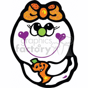colorful ghost girl with a bow on her head  holding a pumpkin clipart. Royalty-free image # 144886