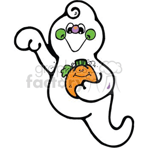Cute ghost holding a pumpkin clipart. Royalty-free image # 144902
