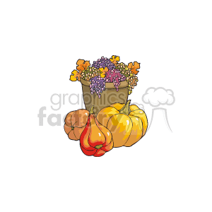 whimsical thanksgiving gourds pumpkins and grapes in a pot clipart. Commercial use image # 145464