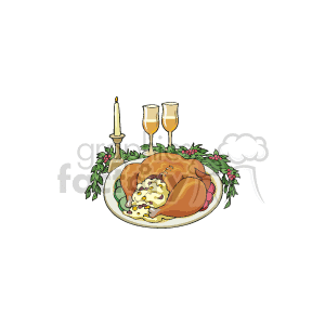 thanksgiving turkey dinner with stuffing and holly berries clipart. Royalty-free image # 145569