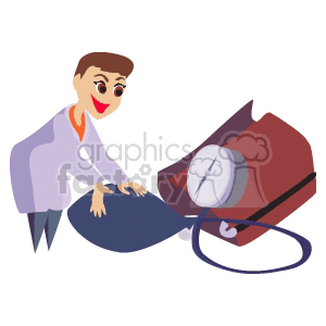clipart - A Medical Doctor Pressing on a Blood Preasure Sleeve.