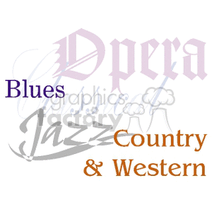   music blues country opera jazz western  MUSICTYPES01.gif Clip Art Music 
