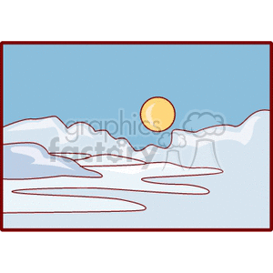 Sun above clouds in a blue sky framed in red clipart. Royalty-free image # 150968