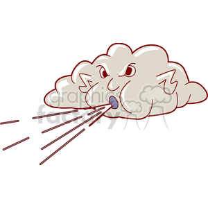 Grey cloud with face blowing wind clipart.