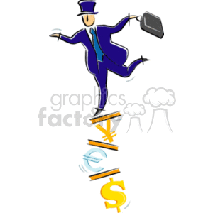 Guy with briefcase balancing on dollar sign clipart. Royalty-free image # 153494