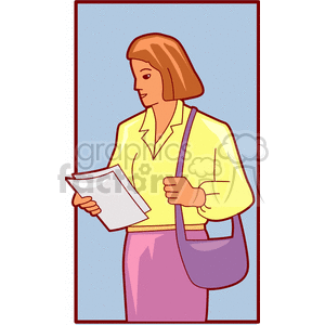   saleslady women lady girl girls business suits purse purses reading papers Clip Art People 