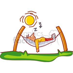 clipart - Man sleeping in a hammock on a summer day.