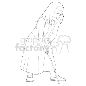 The clipart image depicts a girl who appears to be sweeping the floor with a broom. She is shown from the side, bent slightly over the broom as if she is in the middle of a sweeping motion.