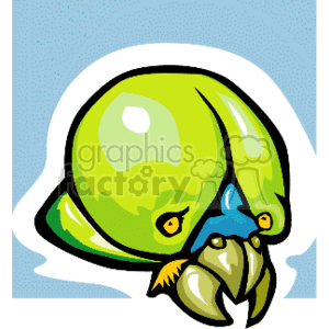 A green Alien with Blue Bill and Pinchers on it's Mouth