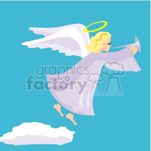 A Robed Angel in the Clouds with a Halo Blowing on a Horn clipart. Royalty-free image # 156223