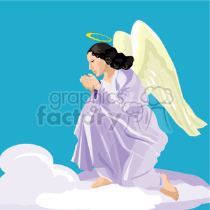 A Black Haired Angel Kneeling to Pray clipart. Royalty-free image # 156238