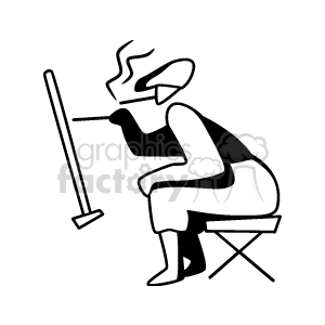 Black and White Artist sitting on a Stool Painting on a Canvas clipart.