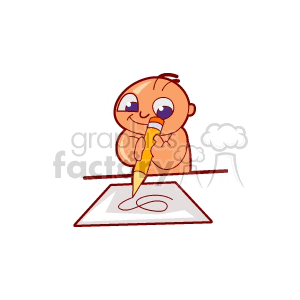A Small Baby Drawing on a Piece of Paper with a Pencil using Two Hands clipart. Commercial use image # 156483