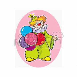 A Plump Clown Holding a Bunch of Colorful Balloons