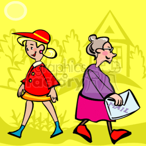Young Woman Walking and an Older Woman Holding Letter Marked Mail clipart.