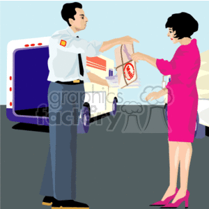A Delivery Man Giving a Woman a Large Envelope clipart. Royalty-free image # 156919