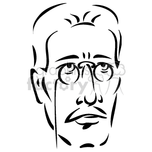 The clipart image depicts a line drawing of a person's face. The face includes features such as eyebrows, glasses, eyes, a nose, a moustache, and mouth. The style is simplistic and appears to be a single continuous line drawing.
