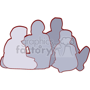 Silhouette of a family sitting on the floor