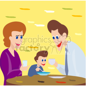 A family sitting and eating