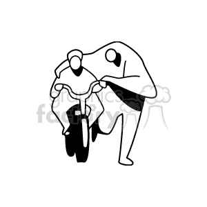 A black and white father teaching his son how to ride a bike clipart. Royalty-free image # 157507