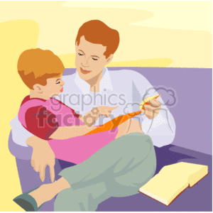 clipart - Father and son reading.