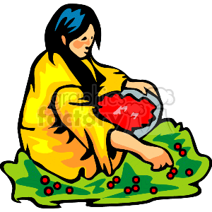 Indian woman gathering berries