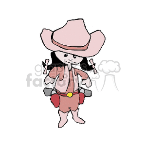 clipart - A Little Girl Dressed in Western Clothing Getting Ready to Draw her Guns.