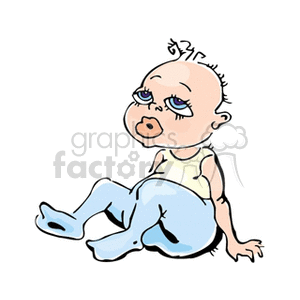 clipart - A baby sitting in a tank top and blue leggings.