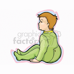 A Little Boy Sitting in Green Pajamas clipart. Royalty-free image # 158849