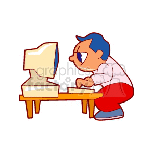 A Man with Blue Hair Playing on the Computer clipart. Commercial use image # 158859
