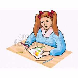 Girl in pigtails drawing clipart. Royalty-free image # 158900