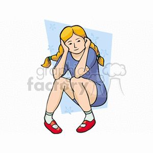 A blonde haired girl with braids in her hair and her head in her hands clipart. Commercial use image # 158904