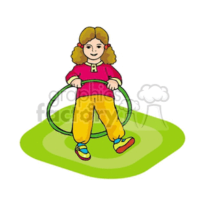 clipart - A little girl with a hula hoop.