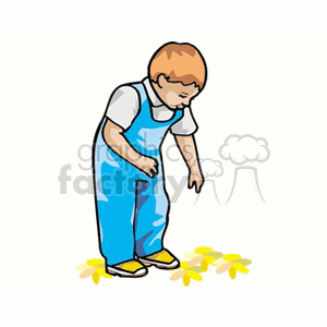 A little boy pointing down at the flowers clipart. Commercial use image # 159061