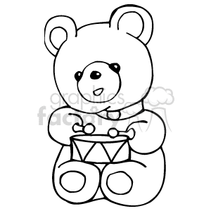 Black and white teddy bear playing the drums