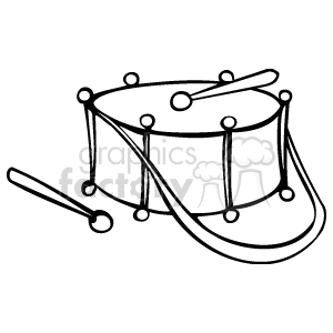 A black and white drum with drum sticks