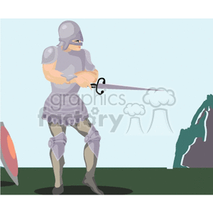 Knight pointing his sword clipart.