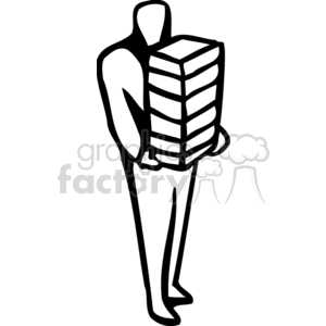 clipart - Black and white outline of a man carrying work.