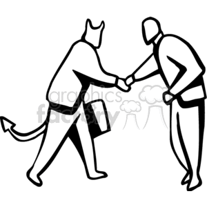 Black and white man meeting the devil clipart.