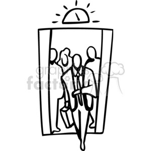 Black and white outline of man and elevator