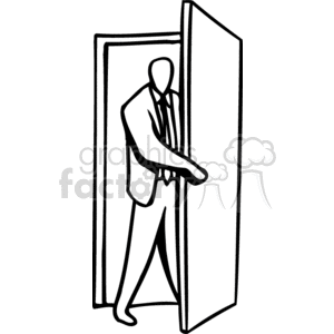 Black and white man entering through a door clipart.