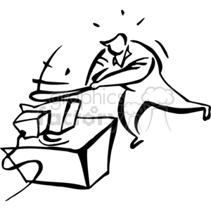 clipart - Black and white outline of a man destroying a computer.