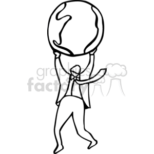 clipart - Black and white man holding the globe.