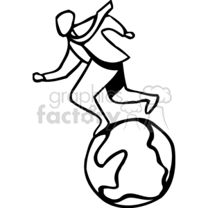 clipart - Black and white man running on the world.
