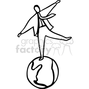 clipart - Black and white man balancing on the world.