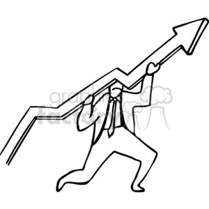 clipart - Black and white man carrying an upward arrow.